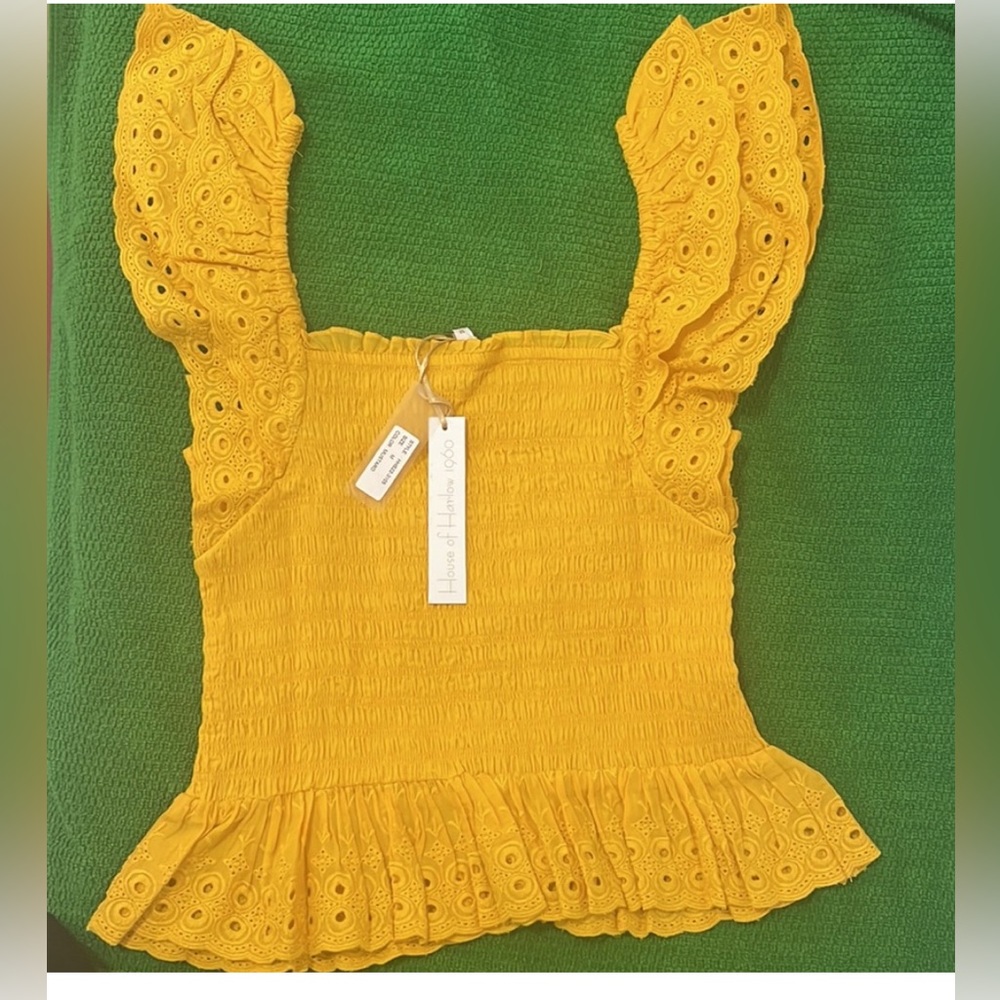 HOUSE OF HARLOW 1960 Smocked Eyelet Top Size L